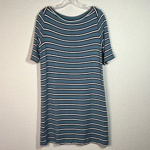 Lou & Grey Blue White Stripe Knitted Short Sleeves Shirt Dress Women's Large